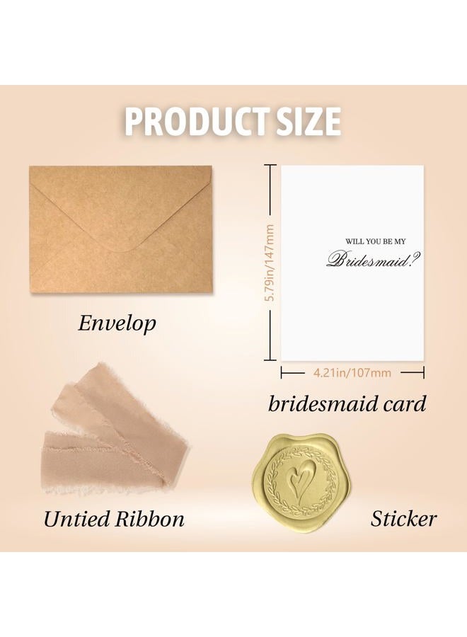 SEEBERY Bridesmaid Proposal Gift Set - Will You Be My Bridesmaid Card with Envelope, Gold Stickers & Ribbon Bow for Wedding or Bridal Shower, Champagne - Image 2