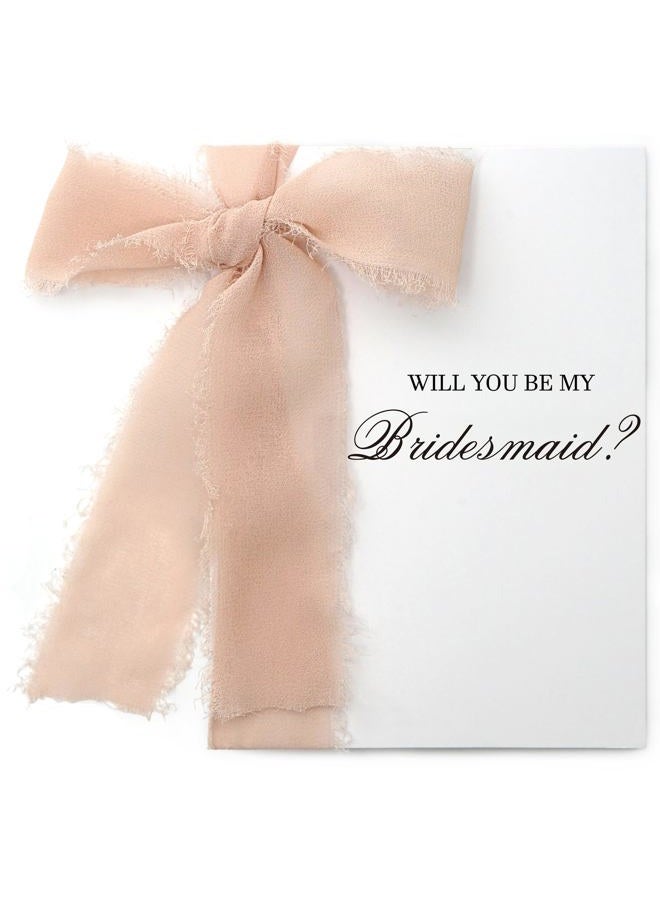 SEEBERY Bridesmaid Proposal Gift Set - Will You Be My Bridesmaid Card with Envelope, Gold Stickers & Ribbon Bow for Wedding or Bridal Shower, Champagne - Image 1