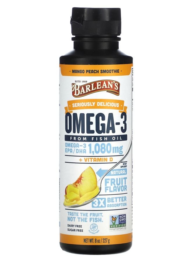 BARLEAN'S Seriously Delicious Omega-3 from Fish Oil Mango Peach Smoothie 1080 mg 8 oz (227 g)
