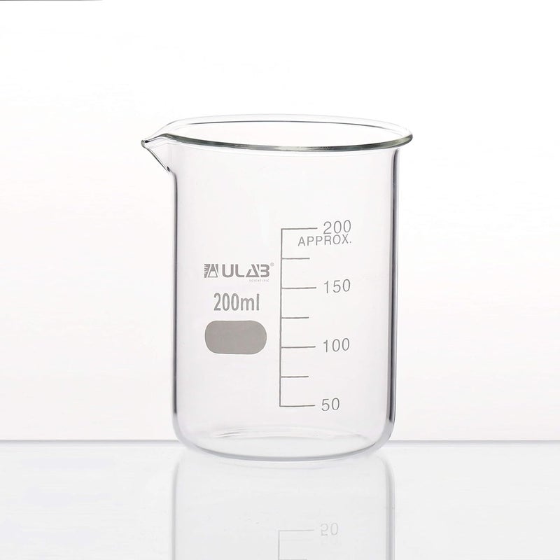 ULAB Scientific Glass Beaker Set, Vol. 200ml, 3.3 Borosilicate Griffin Low Form with Printed Graduation, Pack of 6, UBG1022 - Image 3
