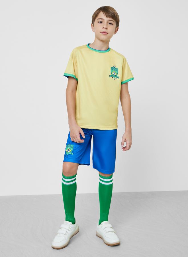 Styli Teens Brazil Print Jersey T-Shirt and Shorts FIFA Football Set - Image 1