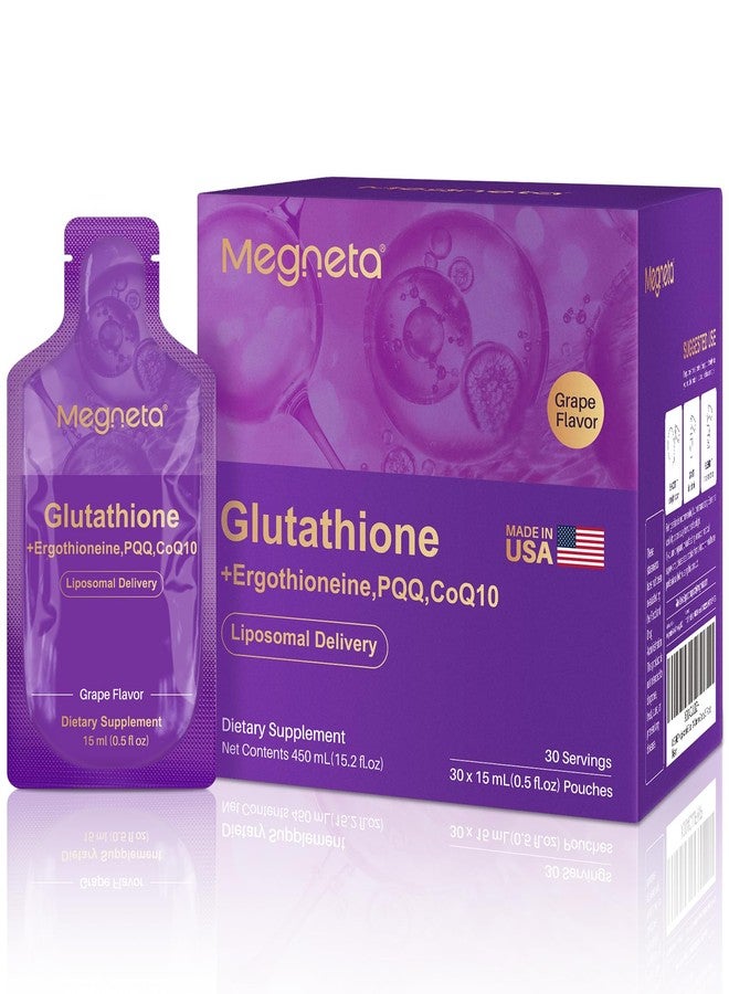 MEGNETA Liposomal Glutathione Supplement – 500mg Glutathione with PQQ, CoQ10 & Vitamin C – High Absorption Antioxidant for Immune & Energy Support – Grape Flavor, 30 Pouch - Image 1
