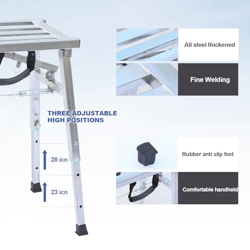 JUKJNB Adjustable Work Platform with 400 lb Duty Rating, Steel Step Ladder, Portable Folding Scaffolding Platform for RV Cleaning High Painting Walls, Drywall, Decorating (100 CM) - Image 5