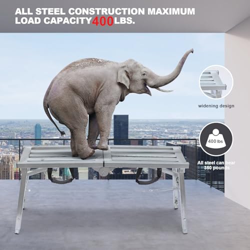 JUKJNB Adjustable Work Platform with 400 lb Duty Rating, Steel Step Ladder, Portable Folding Scaffolding Platform for RV Cleaning High Painting Walls, Drywall, Decorating (100 CM) - Image 4