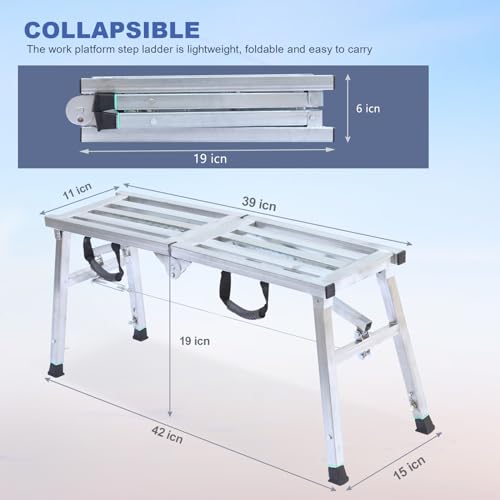 JUKJNB Adjustable Work Platform with 400 lb Duty Rating, Steel Step Ladder, Portable Folding Scaffolding Platform for RV Cleaning High Painting Walls, Drywall, Decorating (100 CM) - Image 3