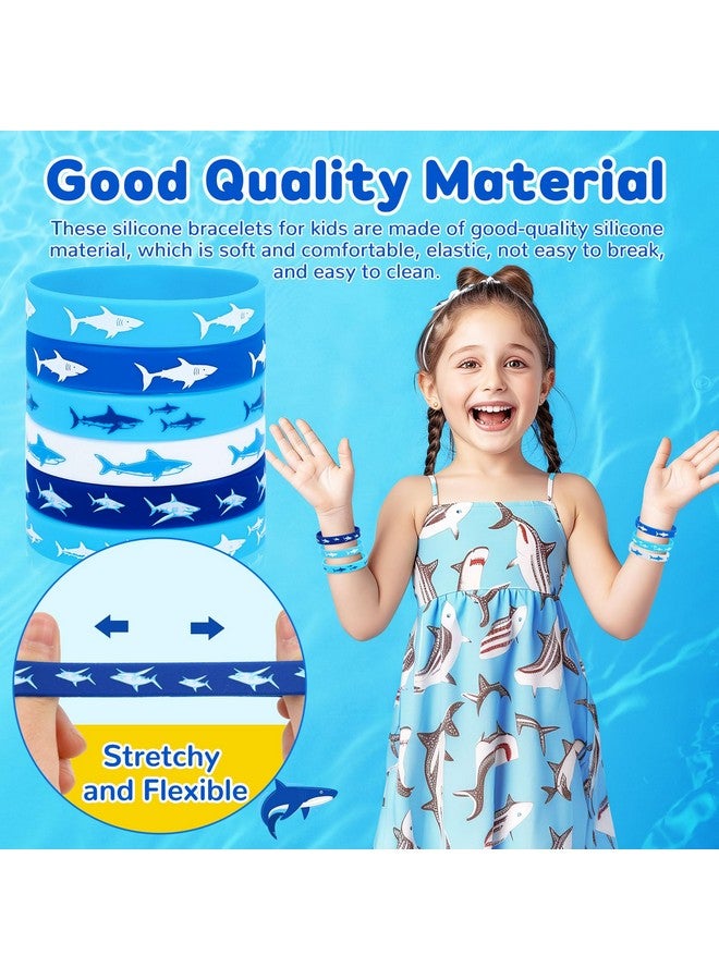JUNEBRUSHS Shark Party Favors, 42pcs Ocean Sea Life Shark Silicone Bracelets Rubber Wristbands for Baby Shower Under The Sea Themed Kids Birthday Party Gift Decorations Supplies - Image 3