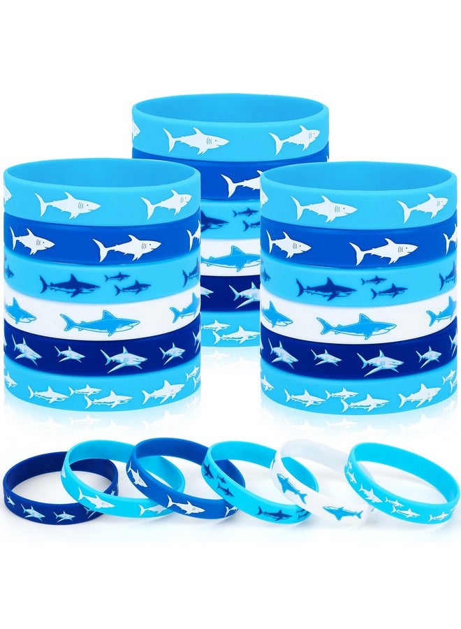 JUNEBRUSHS Shark Party Favors, 42pcs Ocean Sea Life Shark Silicone Bracelets Rubber Wristbands for Baby Shower Under The Sea Themed Kids Birthday Party Gift Decorations Supplies - Image 1