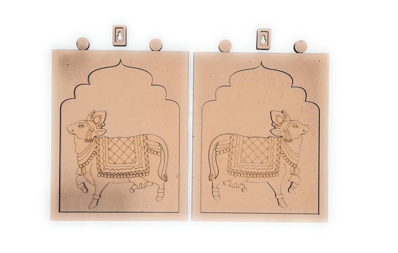 Ditya Crafts MDF Wooden Cutout Jharokha Frame with Cow Cutout 25x20cm 8MM thick Traditional Indian Wall Dcor with 15 x 16 cm Cow Cutout 4mm Thick - Image 1