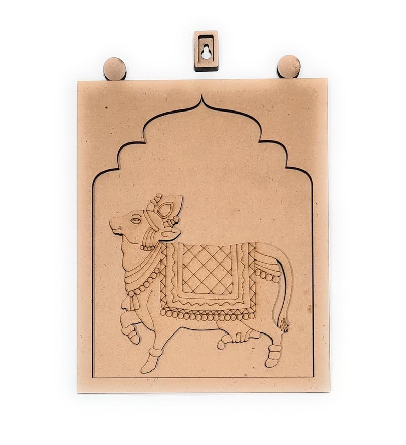 Ditya Crafts MDF Wooden Cutout Jharokha Frame with Cow Cutout 25x20cm 8MM thick Traditional Indian Wall Dcor with 15 x 16 cm Cow Cutout 4mm Thick - Image 2