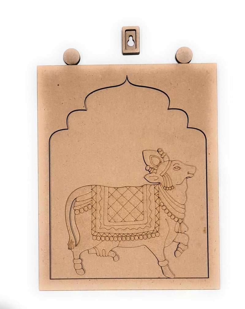 Ditya Crafts MDF Wooden Cutout Jharokha Frame with Cow Cutout 25x20cm 8MM thick Traditional Indian Wall Dcor with 15 x 16 cm Cow Cutout 4mm Thick - Image 5