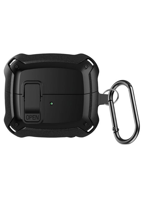 Lock Case Compatible with Samsung Galaxy Buds3 Pro/Galaxy Buds3(2024) with Keychain, Rugged Armor Designed Protection Cover with Secure Lock（Black)