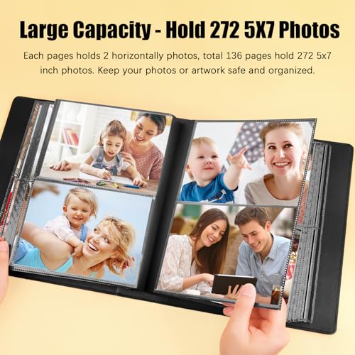 Aevdor 272 Pockets 5x7 Photo Album Holds 272 Photos, Extra Large Capacity Leather Cover Photo Album 5x7 for Family Wedding Baby Birthday Christmas Anniversary Pictures, 5 x 7 Photo Book (Black) - Image 2