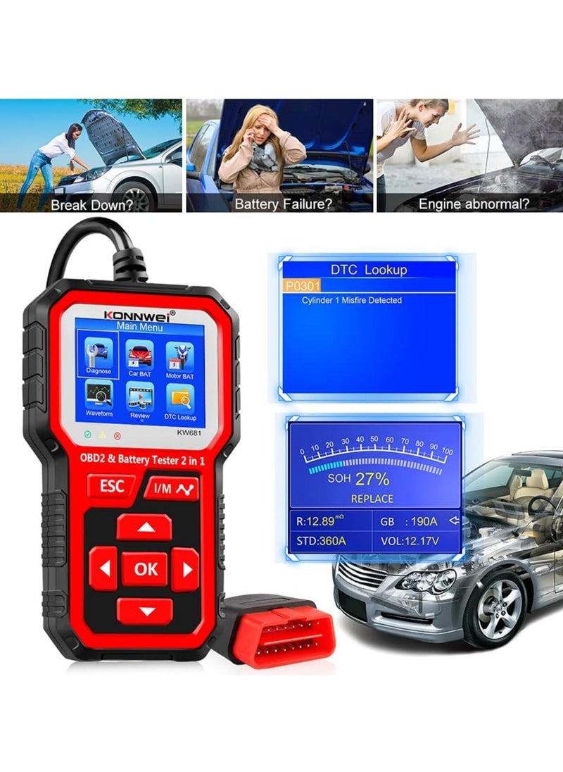 Konnwei KW681 OBD2 Scanner 6V 12V Car Battery Tester  - Image 2