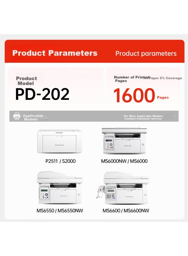 Pantum Pd-202 Original Toner Cartridge Compatible With S2000, Ms6000, Ms6000nw, Ms6550, Ms6550nw, Ms6600, Ms6600nw Printers - Image 1