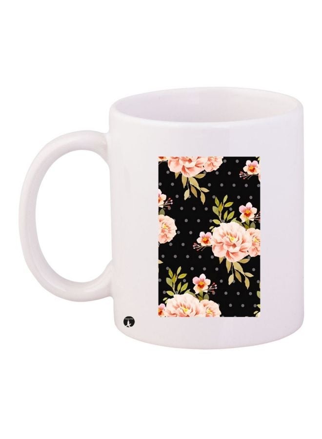 RYN Floral Printed Coffee Mug White/Pink/Black 11ounce