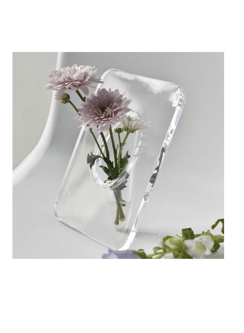 OASIS-TH 1 Pack Clear Acrylic Flower Vase, Photo Frame Shape Floral Vases Aesthetic Artistic Cute Bud Vase Unique Modern Minimalist Decorative for Home Room Office Bookshelf Wedding Table Decor - Image 1