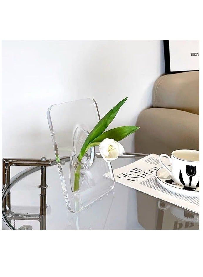 OASIS-TH 1 Pack Clear Acrylic Flower Vase, Photo Frame Shape Floral Vases Aesthetic Artistic Cute Bud Vase Unique Modern Minimalist Decorative for Home Room Office Bookshelf Wedding Table Decor - Image 2