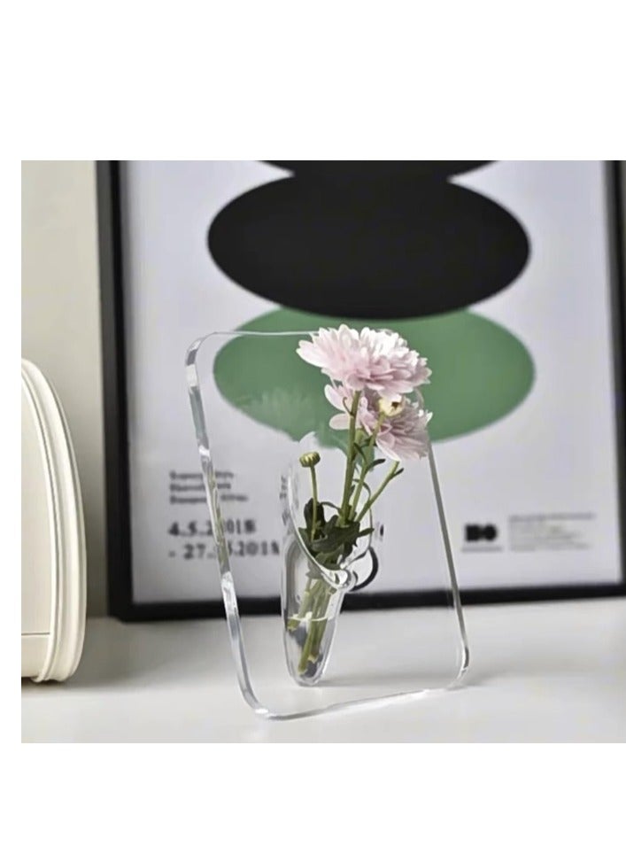 OASIS-TH 1 Pack Clear Acrylic Flower Vase, Photo Frame Shape Floral Vases Aesthetic Artistic Cute Bud Vase Unique Modern Minimalist Decorative for Home Room Office Bookshelf Wedding Table Decor - Image 3