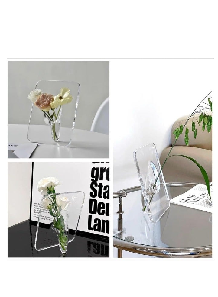 OASIS-TH 1 Pack Clear Acrylic Flower Vase, Photo Frame Shape Floral Vases Aesthetic Artistic Cute Bud Vase Unique Modern Minimalist Decorative for Home Room Office Bookshelf Wedding Table Decor - Image 5