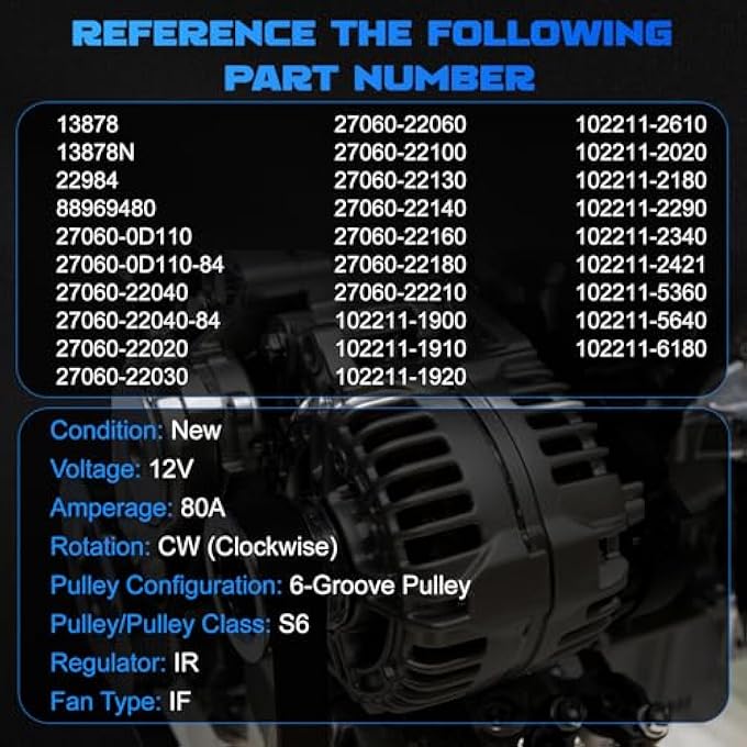YOMALL Alternator 13878 for 2003 Corolla 2004 Corolla 2005 Corolla 2006 Corolla 2007 Corolla 2008 Corolla 1.8L, for 2003-2008 Vibe 1.8L, for 2003-2008 Matrix & 2000-2005 Celica & 2000-2005 MR2 Spyder - Image 3