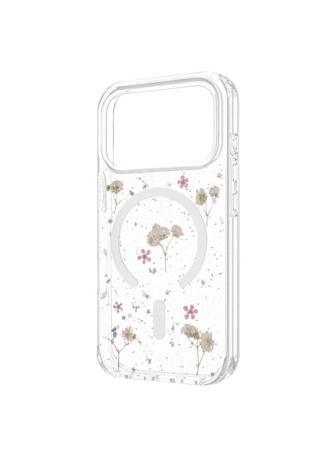 حافظة هاتف فاخرة سيليكون شفاف بتصميم زهور وتدعم الشحن المغناطيسي متوافق مع ايفون 17 بروماكس