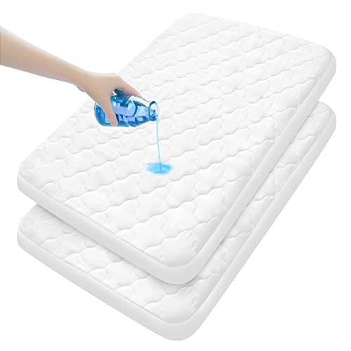 Pack and Play Mattress Pad Sheets Cover Waterproof 2 Pack Soft Quilted Fit Graco Pack and Play Crib Baby Portable Mini Cribs and Foldable Mattresses Protector 27 X 39