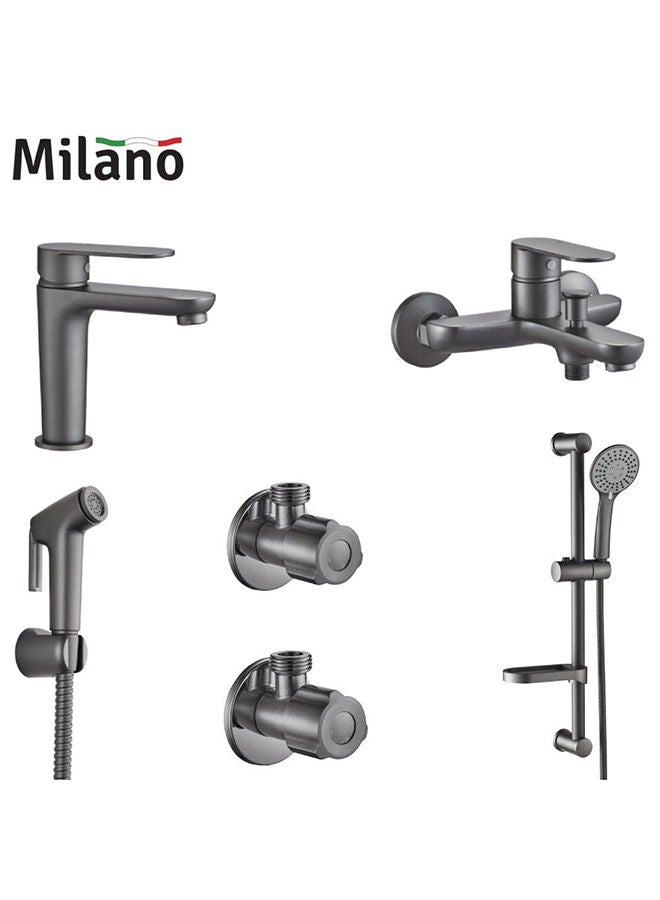 milano Verdi Collection Complete Set With Matte Color, Brass Body Complete set for Toilets, Bathroom, Lavatory Grey