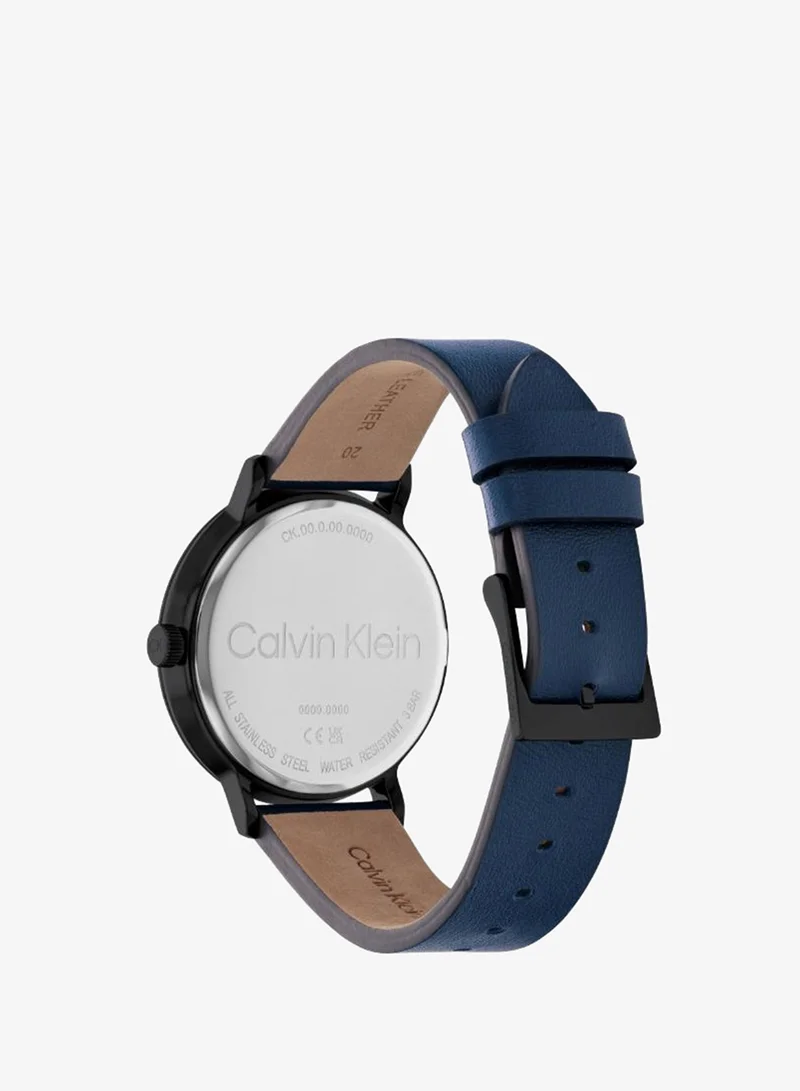 Calvin Klein Men's Quartz Watch, Blue Dial, Blue Leather Strap