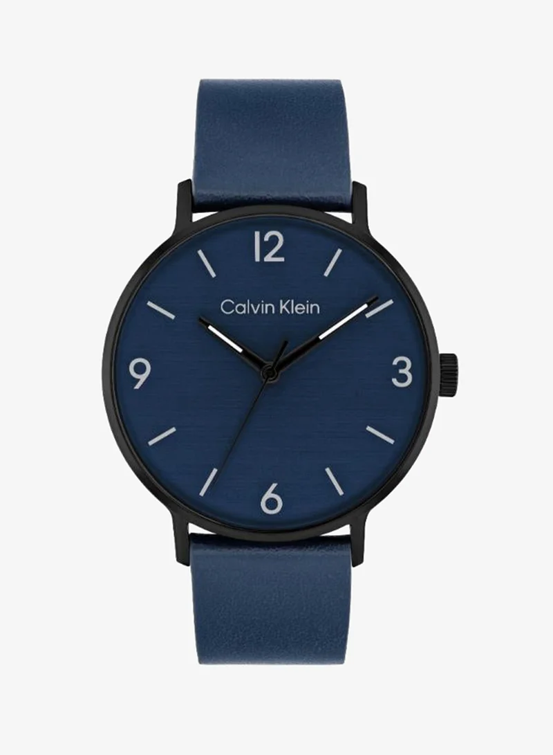 Calvin Klein Men's Quartz Watch, Blue Dial, Blue Leather Strap
