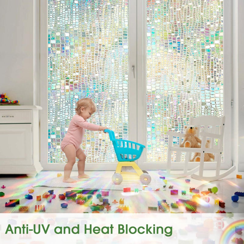 ALIUNI Window Privacy Film, Stained Glass Window Films 3D Rainbow Decorative Static Cling Iridescent Window Tint Heat Blocking Decals Covering for Home Door Vinyl 17.5" x 78.7" - Image 5