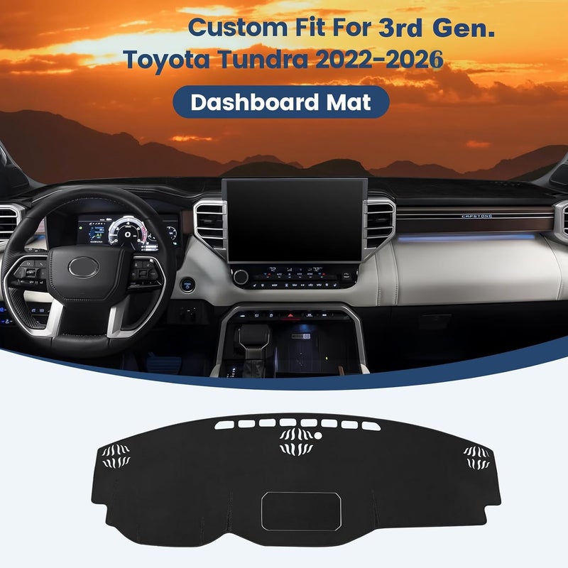 Rilsen Trendy budget practical design Dash Cover Custom Fit for Toyota Tundra 2022 2023 2024 2025 2026 Dashboard Cover Nonslip Dash Mat Protector Sunshade No Glare Black (Without HUD) Compact design - Image 2
