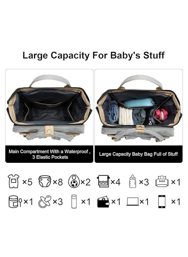Happy Home - Multifunctional Baby Diaper Bag Backpack with Portable Bassinet and Insulated Bottle Pockets- Grey - Image 1