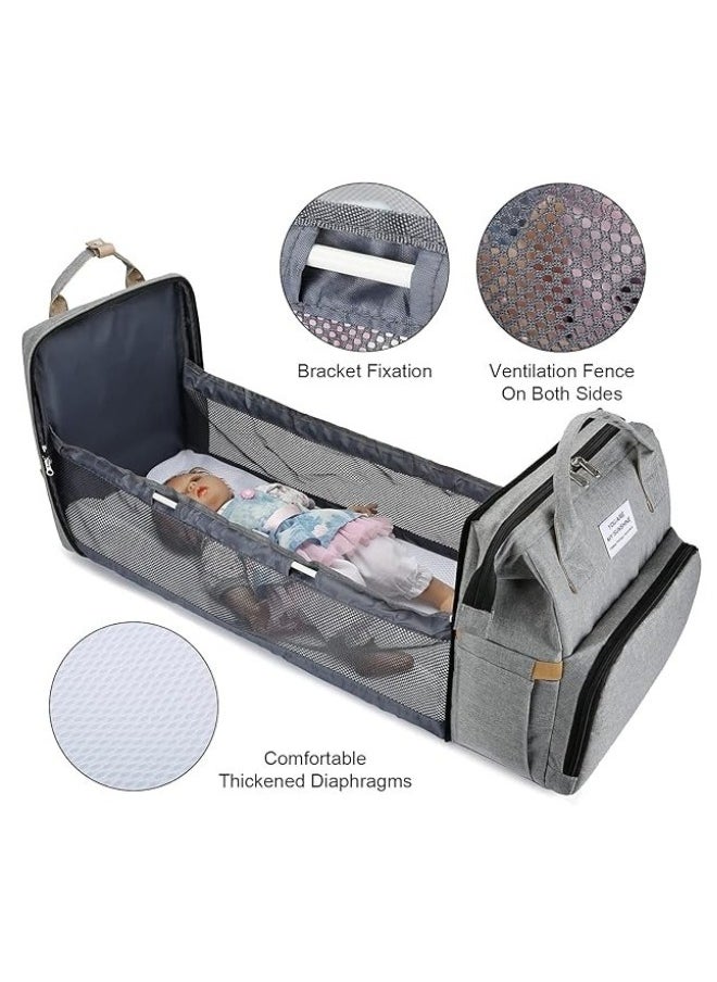 Happy Home - Multifunctional Baby Diaper Bag Backpack with Portable Bassinet and Insulated Bottle Pockets- Grey - Image 1