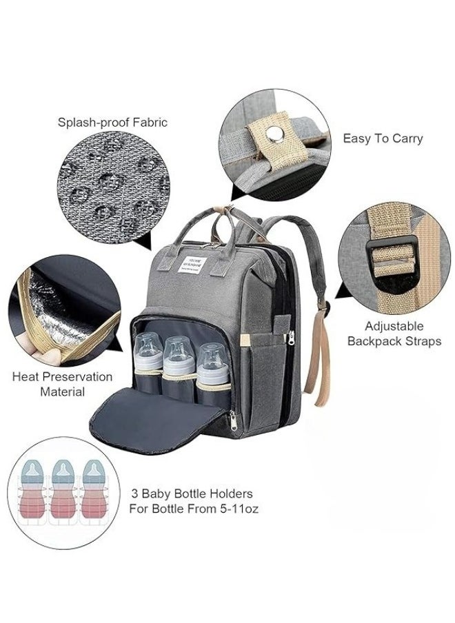 Happy Home - Multifunctional Baby Diaper Bag Backpack with Portable Bassinet and Insulated Bottle Pockets- Grey - Image 1