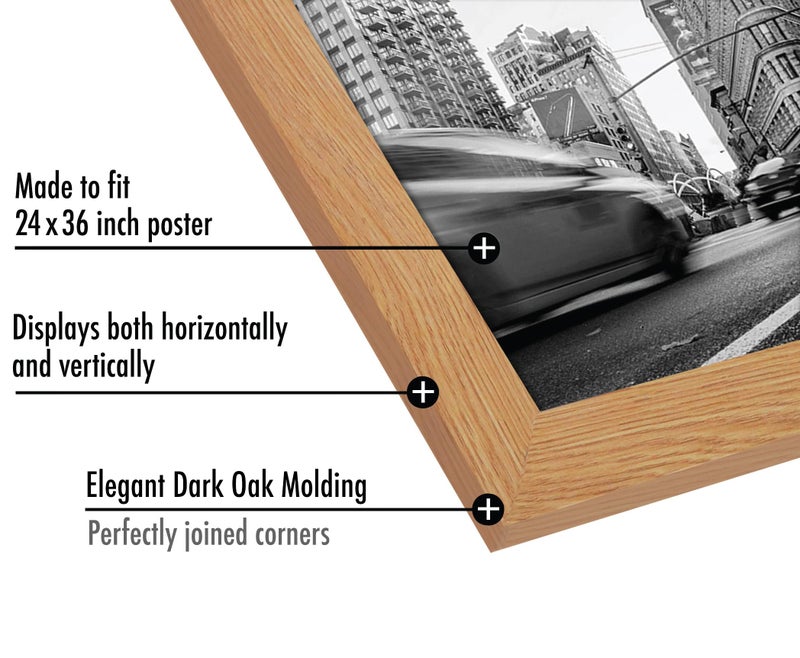 Americanflat 24x36 Poster Frame with Polished Plexiglass - Wide Picture Frames Made of Engineered Wood for Vertical or Horizontal Wall Display - Epic Collection - Dark Oak - Image 3