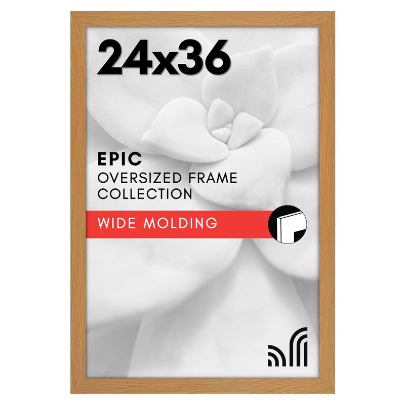 Americanflat 24x36 Poster Frame with Polished Plexiglass - Wide Picture Frames Made of Engineered Wood for Vertical or Horizontal Wall Display - Epic Collection - Dark Oak - Image 1
