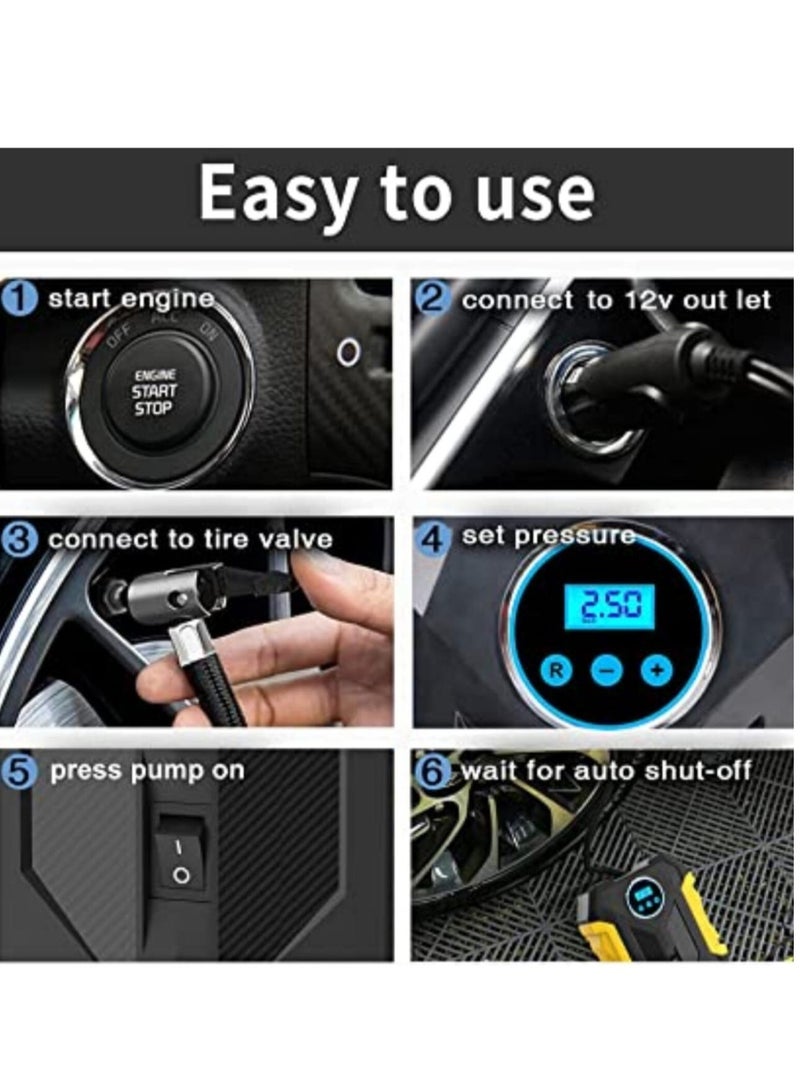 Digital Tyre Inflator 12V Portable Air Compressor Car Tyre Pump with 3 Nozzle Adaptors and Digital LED Light Rapid Electric Car Tyre Inflator Air Pump for Car Tires and Other Inflatables - Image 5