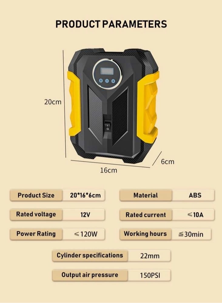 Digital Tyre Inflator 12V Portable Air Compressor Car Tyre Pump with 3 Nozzle Adaptors and Digital LED Light Rapid Electric Car Tyre Inflator Air Pump for Car Tires and Other Inflatables - Image 3