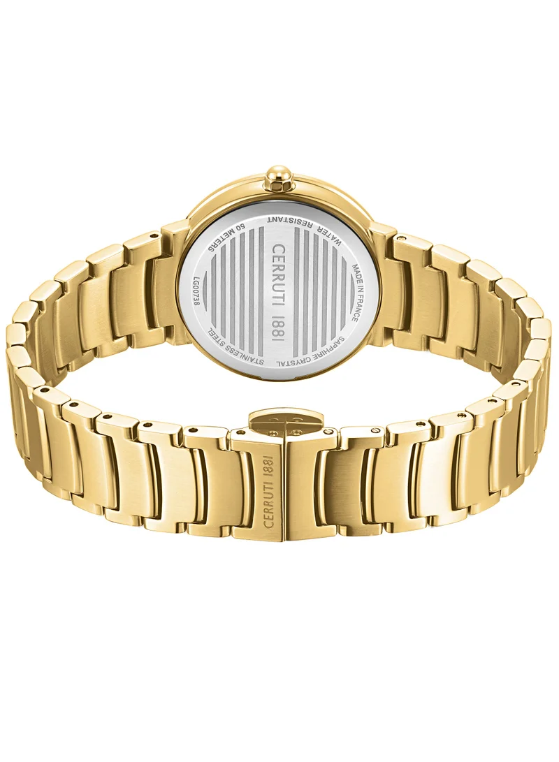 CERRUTI 1881 Women's Filiano Analog Women's Watch - White Mother of Pearl Dial, Gold Plated Engraved Topring, Bracelet