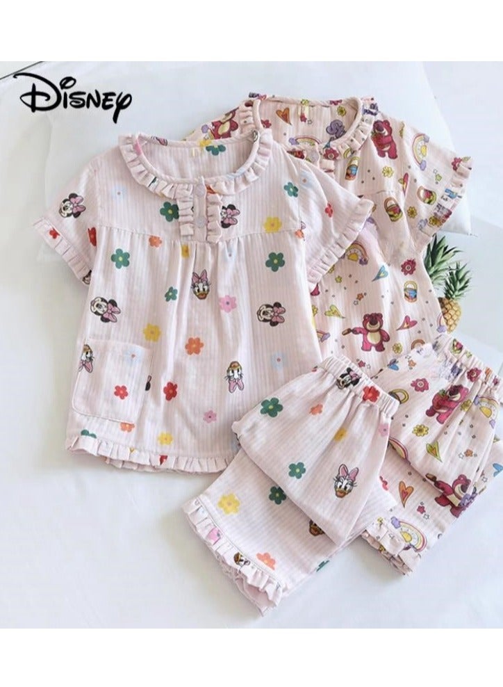 Disney Children's Pure Cotton Gauze Cute Short Sleeved Seven Quarter Pants Home Clothes Pajama Set - Image 2