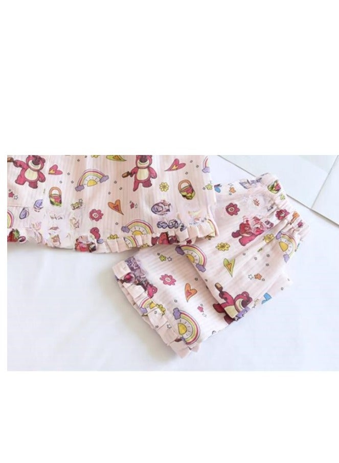 Disney Children's Pure Cotton Gauze Cute Short Sleeved Seven Quarter Pants Home Clothes Pajama Set - Image 5