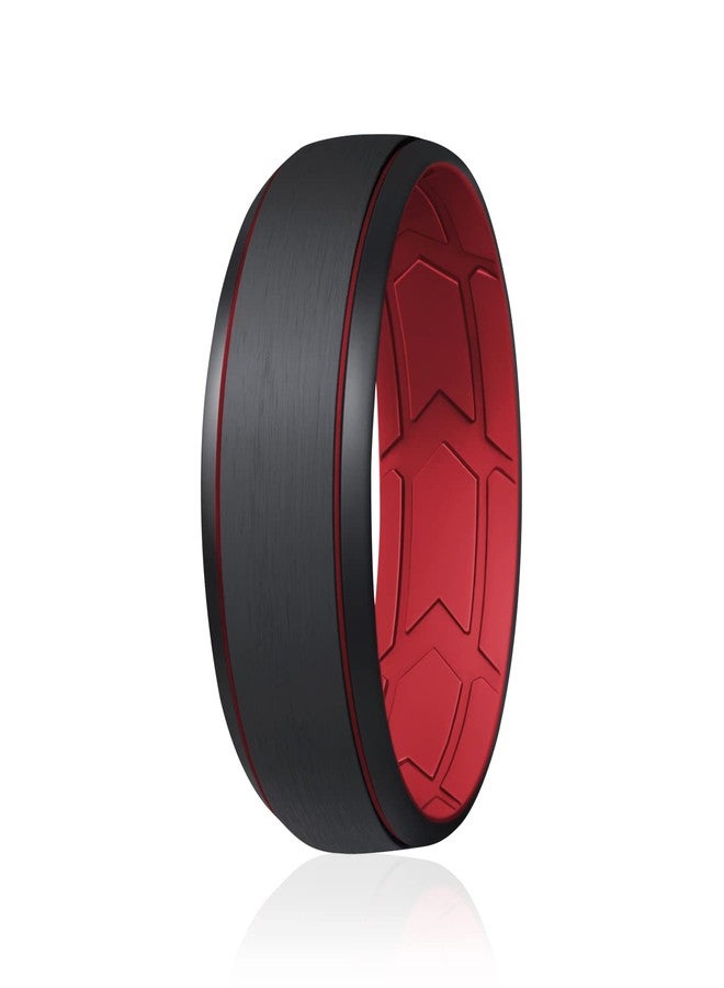 ROQ Silicone Rubber Wedding Ring for Men, Comfort Fit, Men's Wedding Band, Durable Rubber Engagement Band, Enhanced Breathability, Inner Arrow Grooves, 8mm Wide 2mm Thick, Single, Red & Black, Size 12 - Image 1