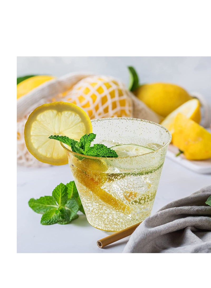 SYOSI 50 Pack Gold Glitter Plastic Cups 9 OZ Clear Plastic Cups Tumblers, Fancy Disposable Hard Plastic Cups with Gold Glitter, Premium Wedding Cups Elegant Party Cups, Recyclable and BPA-Free - Image 3