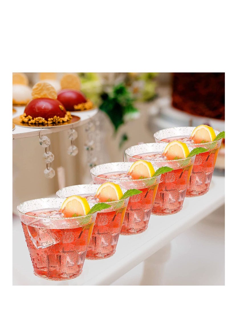 SYOSI 50 Pack Gold Glitter Plastic Cups 9 OZ Clear Plastic Cups Tumblers, Fancy Disposable Hard Plastic Cups with Gold Glitter, Premium Wedding Cups Elegant Party Cups, Recyclable and BPA-Free - Image 2