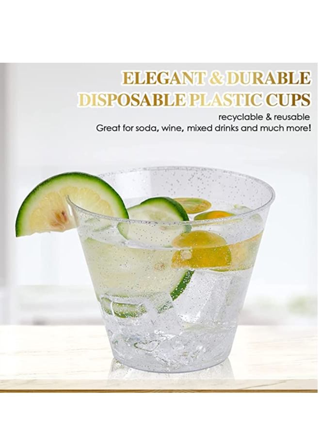 SYOSI 50 Pack Gold Glitter Plastic Cups 9 OZ Clear Plastic Cups Tumblers, Fancy Disposable Hard Plastic Cups with Gold Glitter, Premium Wedding Cups Elegant Party Cups, Recyclable and BPA-Free - Image 5