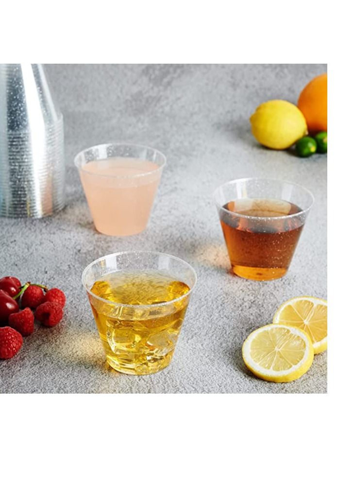 SYOSI 50 Pack Gold Glitter Plastic Cups 9 OZ Clear Plastic Cups Tumblers, Fancy Disposable Hard Plastic Cups with Gold Glitter, Premium Wedding Cups Elegant Party Cups, Recyclable and BPA-Free - Image 4