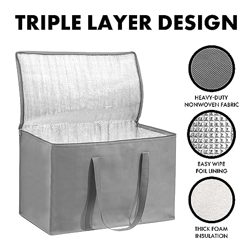 Carrywell (Not Made In China) Insulated Food Delivery Bags, Reusable Grocery Bag For Catering, Thermal Insulation Tote for Hot and Cold Food, Pizza, Uber Eats and Doordash (2, Gray, 3X-Large) - Image 3
