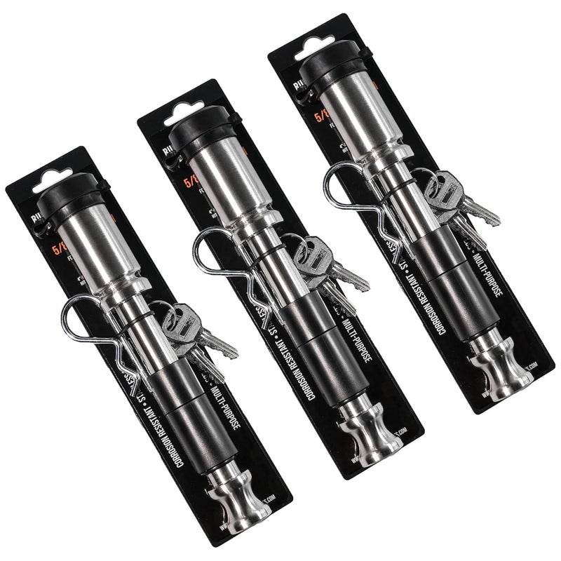 BulletProof Hitches - 5/8" Trailer Hitch Locking Pins - Universal Fit, Stainless Steel, Weather Resistant Rubber Cap - Silver, 3 Pack - Image 1