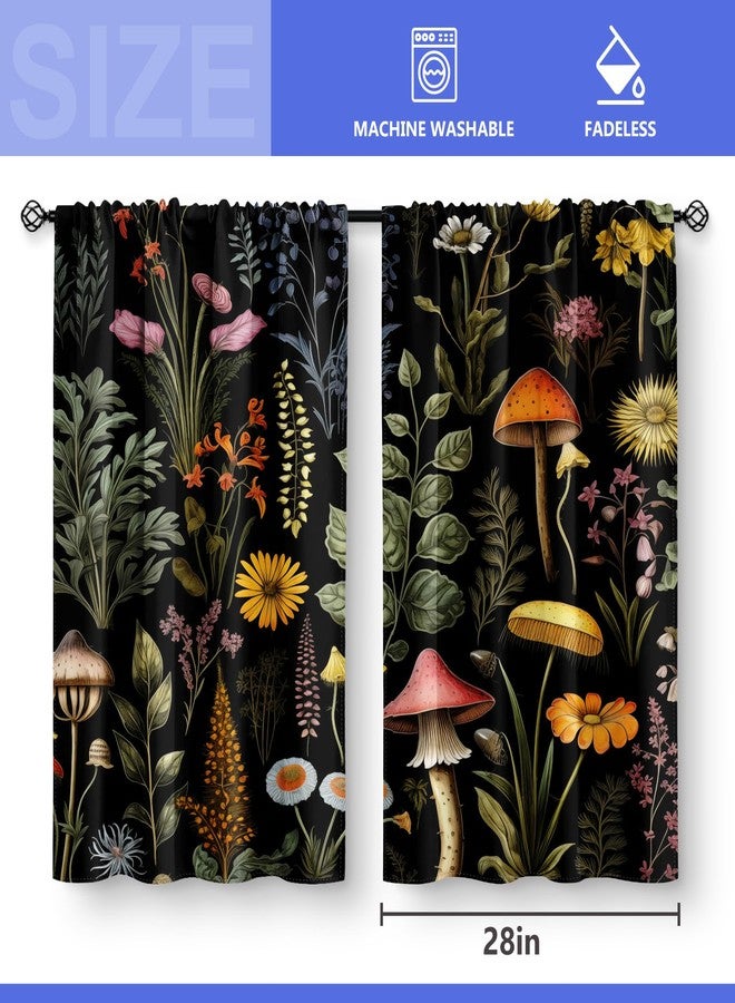 Aimego Boho Floral Kitchen Curtains - Bohemian Mushroom Vintage Plants Flowers Cafe Small Short Tier Window Curtains for Bathroom Living Room Decor Rod Pocket Window Drapes 36 Inch Length Set 28"x36" - Image 3