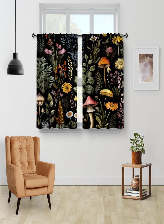 Aimego Boho Floral Kitchen Curtains - Bohemian Mushroom Vintage Plants Flowers Cafe Small Short Tier Window Curtains for Bathroom Living Room Decor Rod Pocket Window Drapes 36 Inch Length Set 28"x36" - Image 2